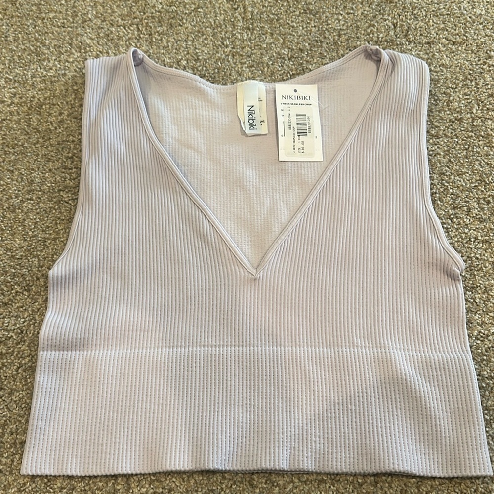 Nikibiki Crop Top Ribbed V Neck Sleeveless Tank Lavender Activewear NWT